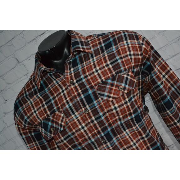 Eddie Bauer Performance Shirt Flannel Mens Size 2XL Button Down Blue Orange - Picture 1 of 8